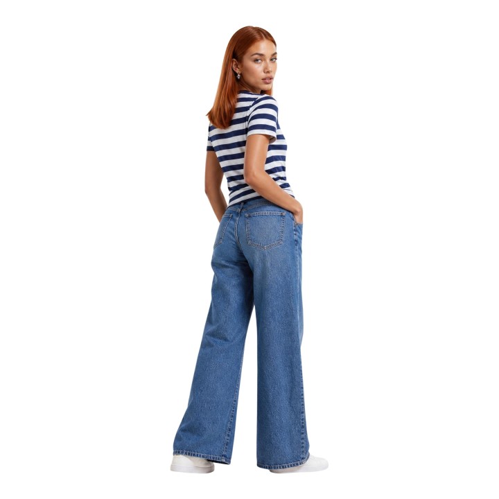 Camiseta de mujer I am 26522 azul de viscosa a rayas vista posterior