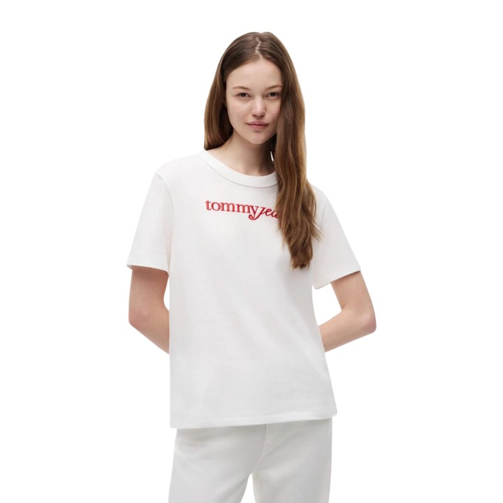 Camiseta de mujer Tommy Hilfiger Jeans DW0DW22812 en color sour cream vista frontal