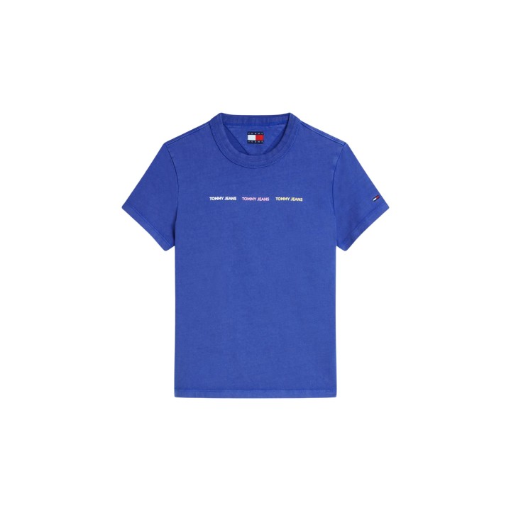 Detalle de camiseta azul de mujer Tommy Hilfiger Jeans DW0DW22905 en vista frontal