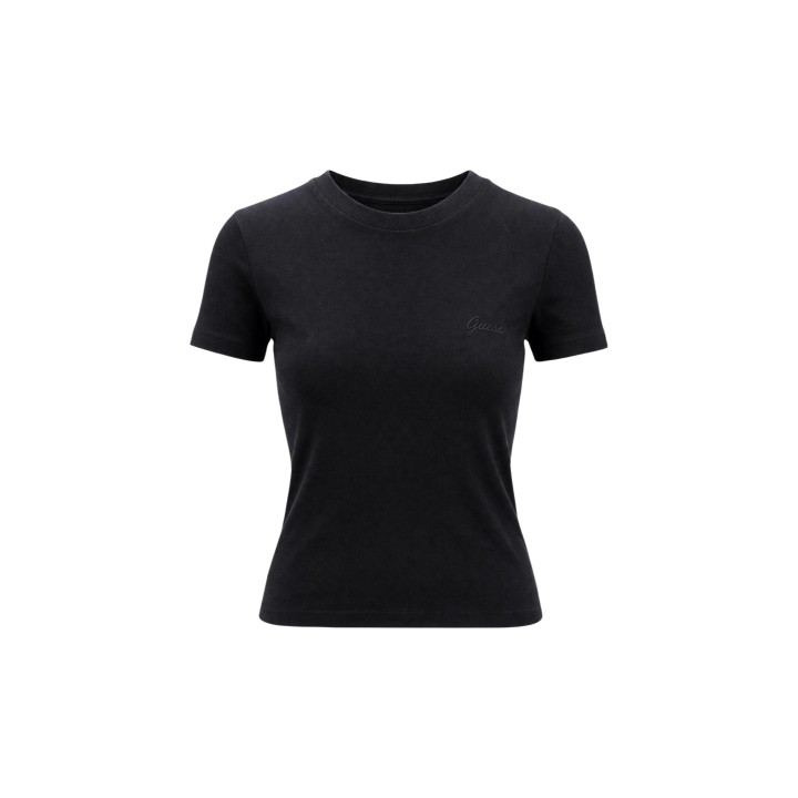 Camiseta negra Guess Active Chara SS Tee de mujer detalle frontal