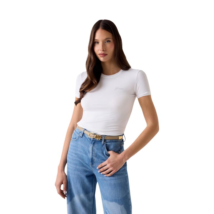 Camiseta Guess de mujer blanca W6YI12 K3751 en vista frontal