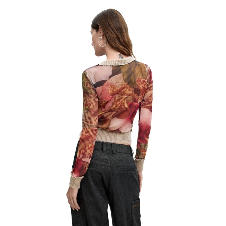 Desigual camiseta de mujer marrón estampada TS_ORCHIDS_LACROIX vista posterior