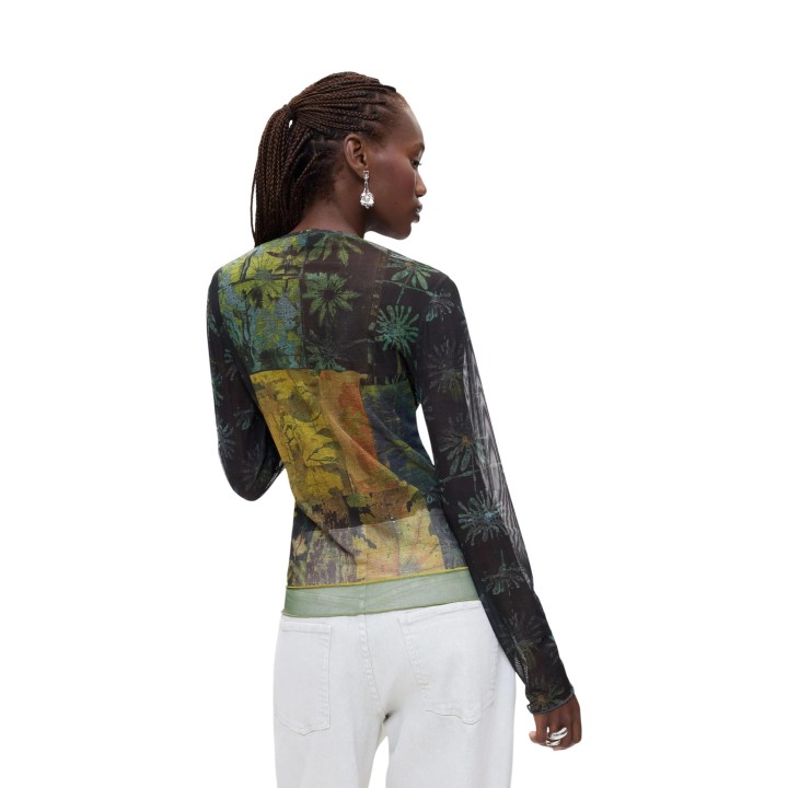 Camiseta de mujer Desigual negra estampada vista posterior