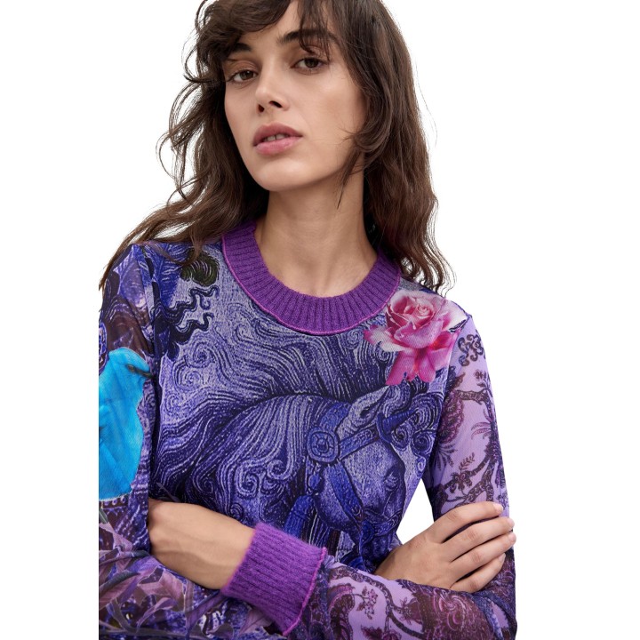 Desigual camiseta de mujer violeta TS_HORSE_LACROIX detalle frontal