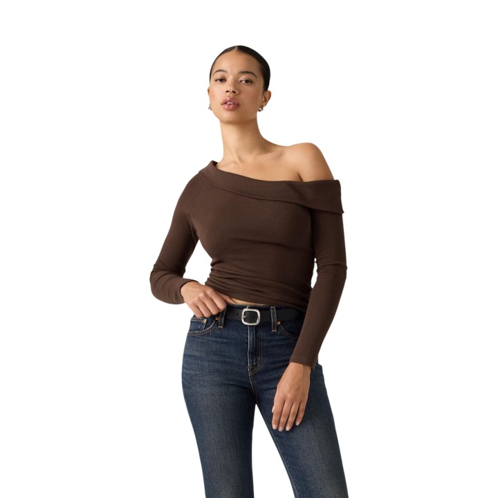 Camiseta de mujer Levi's® marrón de manga larga vista de tres cuartos