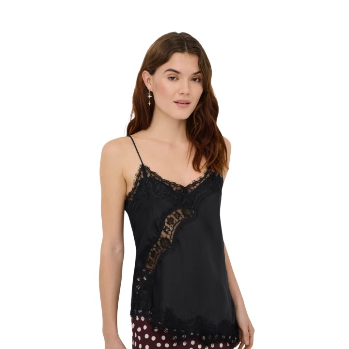 Jacqueline de Yong camiseta de mujer negra con encaje vista frontal