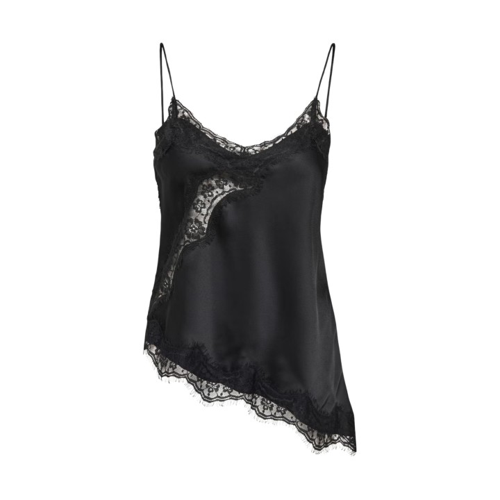 Jacqueline de Yong camiseta negra de mujer con encaje detalle frontal