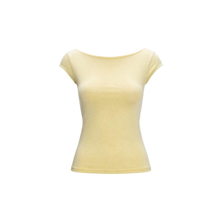 I am camiseta de mujer amarilla 1888 en detalle