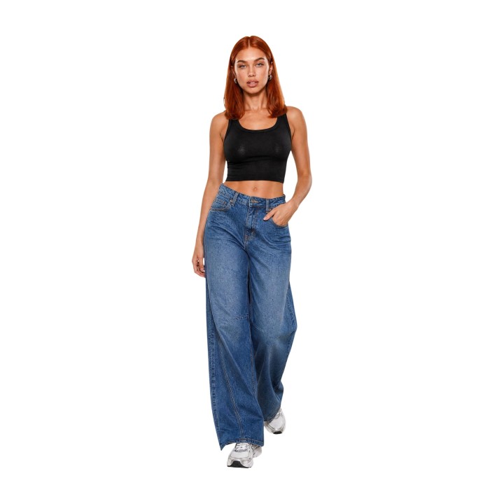 I am crop top básico negro para mujer 1947 vista tres cuartos