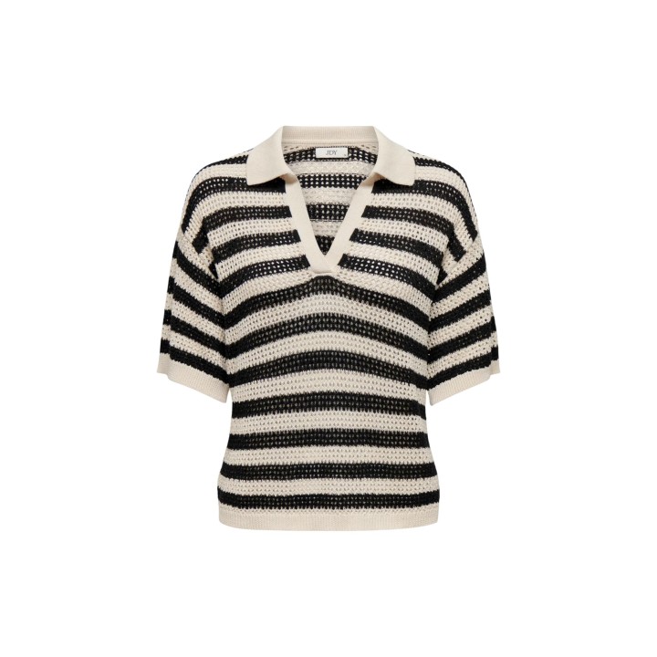 Jacqueline de Yong camiseta de mujer tejida negra y beige vista frontal