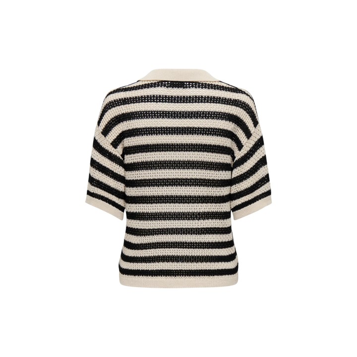 Jacqueline de Yong camiseta de mujer tejida negra y beige vista posterior