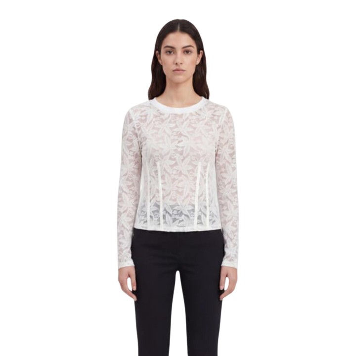 Liu-Jo camiseta de mujer blanca de encaje floral TF6152 J3968 vista frontal