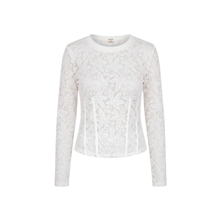 Liu-Jo camiseta de mujer blanca de encaje floral TF6152 J3968 vista frontal