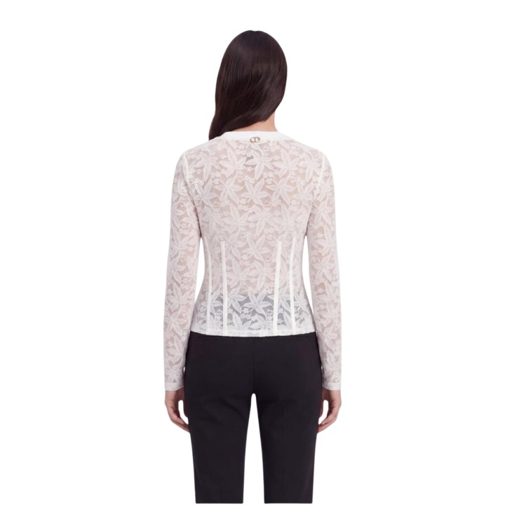 Liu-Jo camiseta de mujer blanca de encaje floral TF6152 J3968 vista posterior