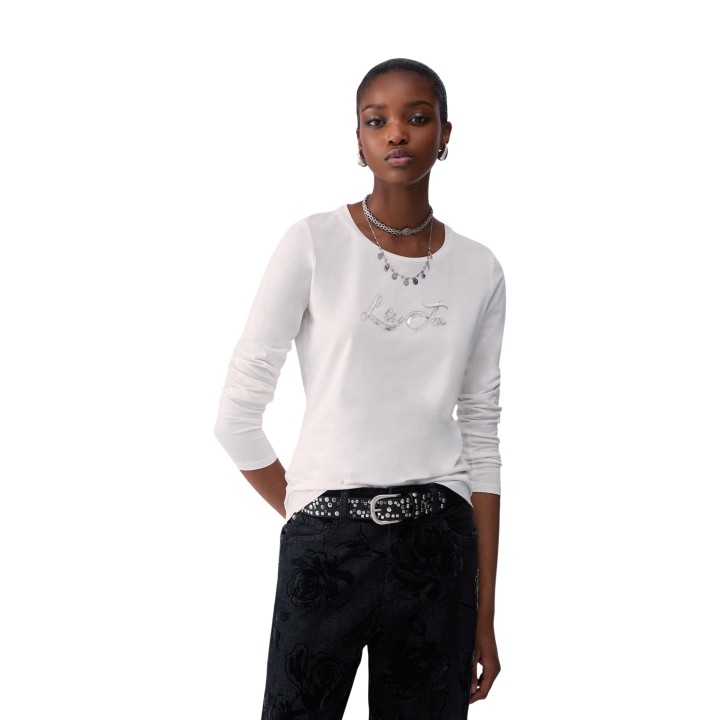 Liu-Jo camiseta de mujer blanca de manga larga vista frontal