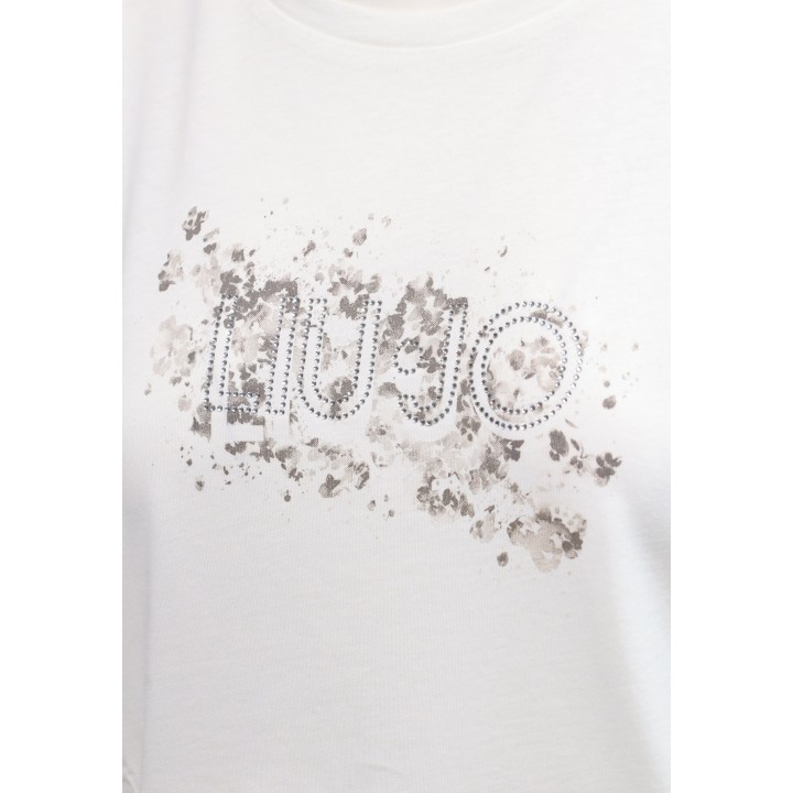Detalle del estampado de la camiseta blanca Liu-Jo TF6286 JS003