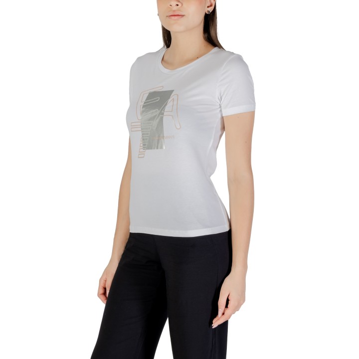 EA7 camiseta de mujer blanca 7W000187 AF10373 vista de tres cuartos
