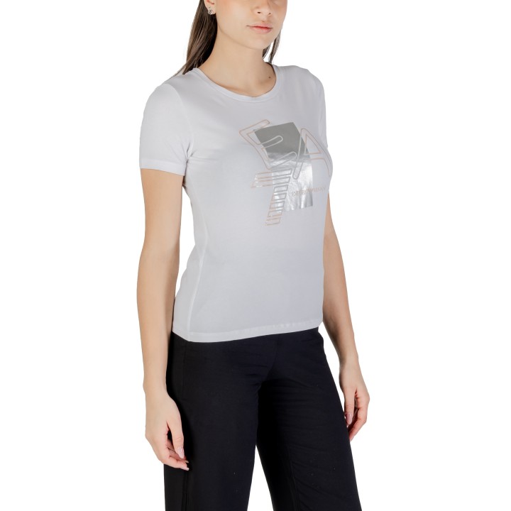 EA7 camiseta de mujer blanca 7W000187 AF10373 vista de tres cuartos