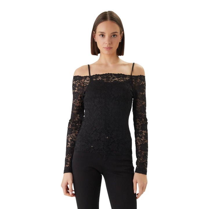 Morgan De Toi camiseta de mujer negra de encaje 251-TKISS vista frontal