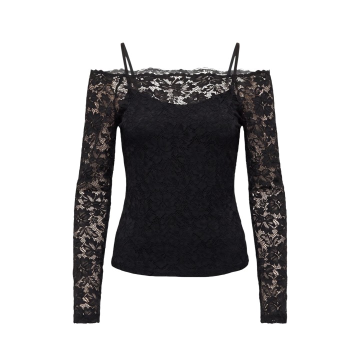 Morgan De Toi camiseta de mujer negra de encaje 251-TKISS vista frontal de la prenda
