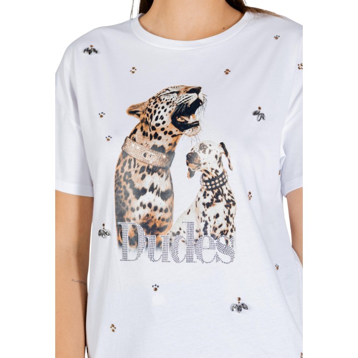 Detalle frontal de camiseta Liu-Jo de mujer blanca con estampado