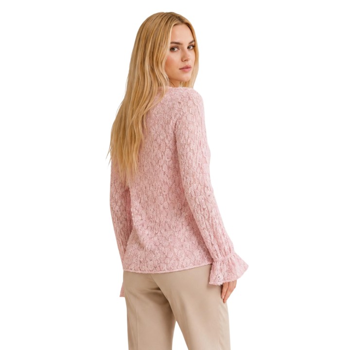 I am camiseta de mujer rosa empolvado T2517 vista posterior en tres cuartos