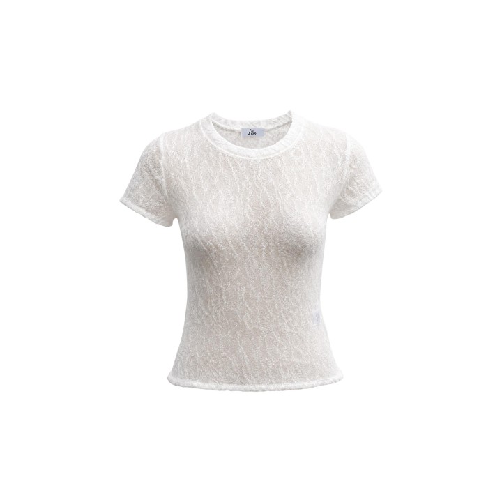 I am camiseta de mujer 26559 color crema en encaje vista de detalle frontal