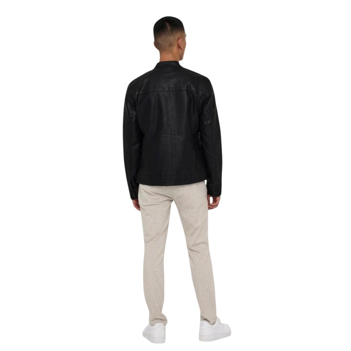 Only & Sons chaqueta racer de hombre negra de PU en vista posterior