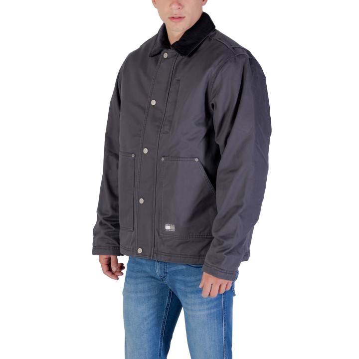 Tommy Hilfiger Jeans chaqueta de hombre gris oscuro de sarga vista de tres cuartos