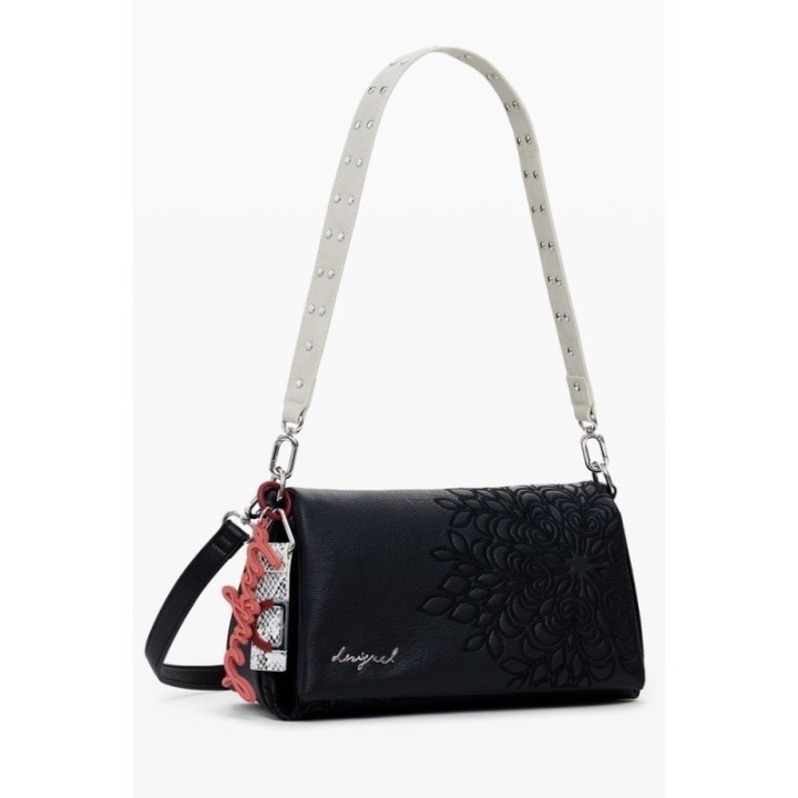 bolso de solapa negro de polietileno para mujer Desigual con bordado y asa desmontable
