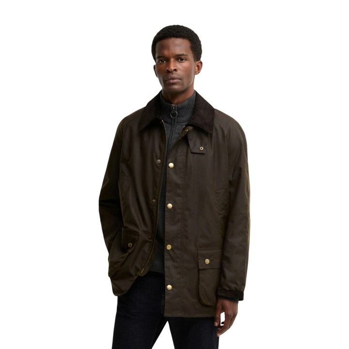 Chaqueta encerada Barbour Ashby MWX0339 de hombre marrón oscuro vista frontal