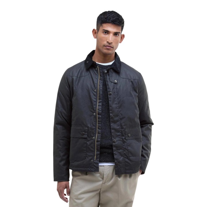 Barbour chaqueta de hombre Reelin MWX1106 azul oscuro encerada vista frontal