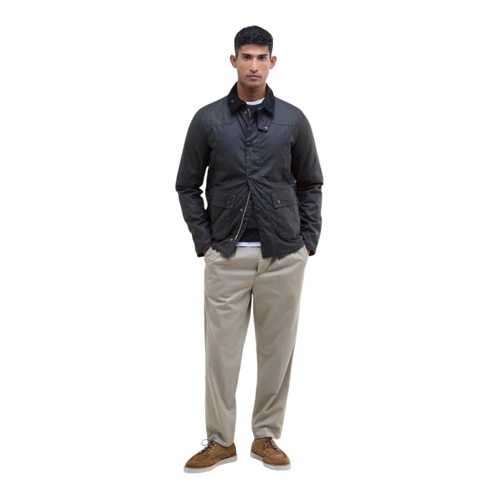 Barbour chaqueta de hombre Reelin MWX1106 azul oscuro encerada vista frontal