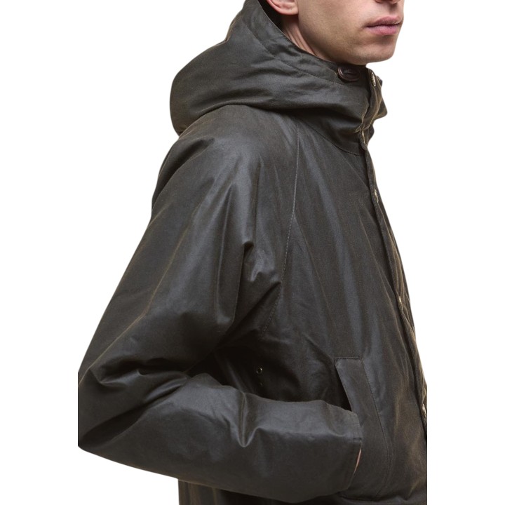 Barbour Bedale Wax Parka de hombre verde oliva encerada vista lateral