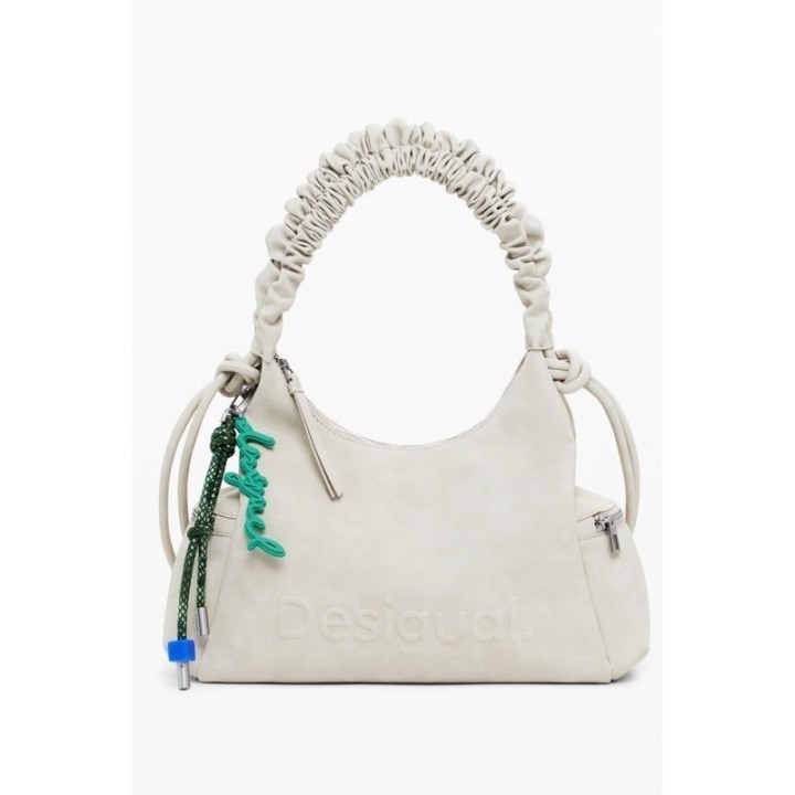 bolso de hombro beige para mujer Desigual vista frontal con logo en relieve