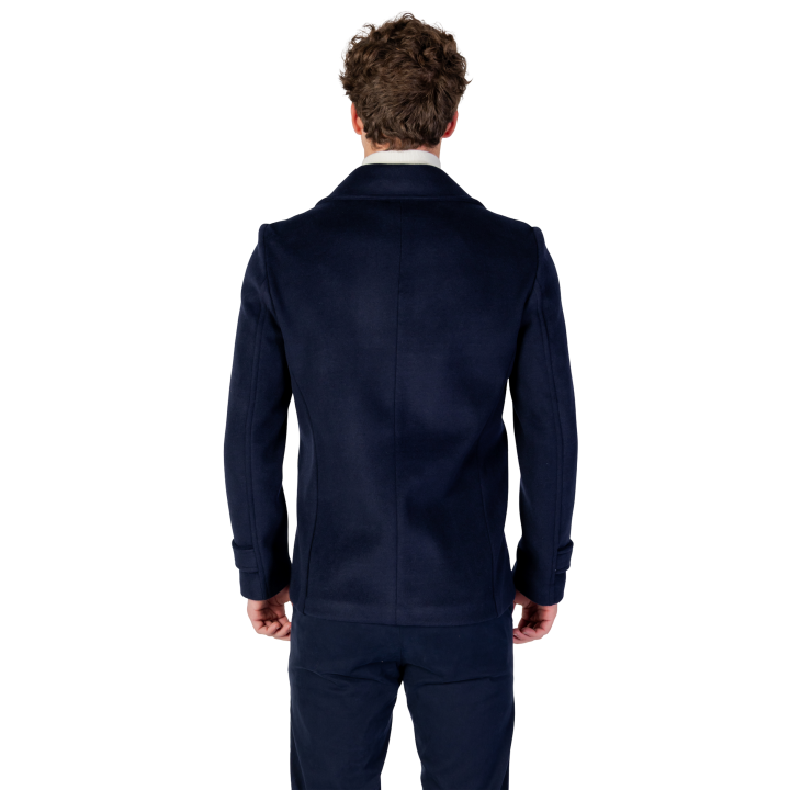 YOS abrigo peacoat de hombre azul marino de paño vista posterior