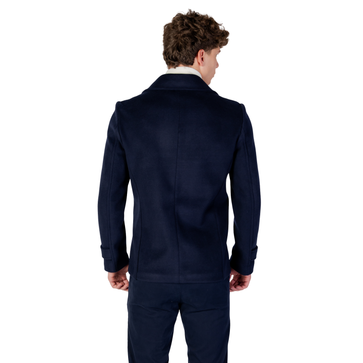 YOS abrigo peacoat de hombre azul marino de paño vista posterior