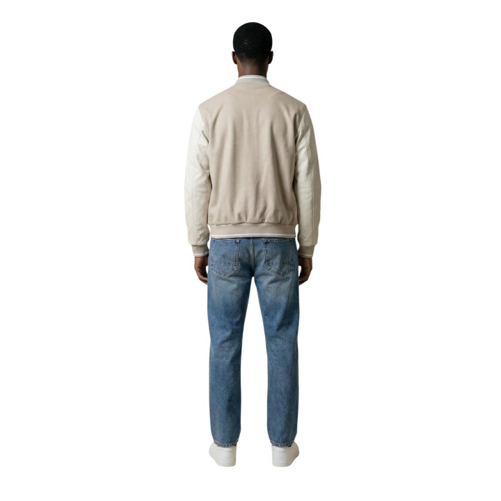 Antony Morato chaqueta beige de hombre con mangas de piel sintética vista posterior