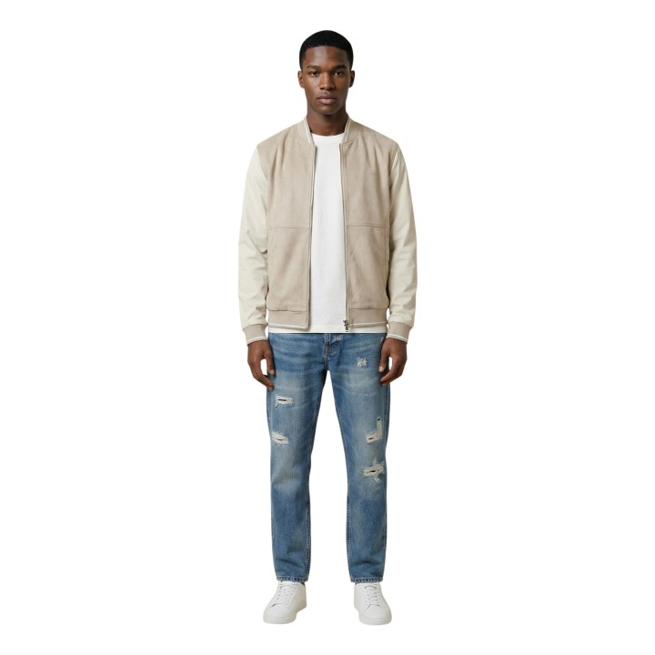 Antony Morato chaqueta beige de hombre con mangas de piel sintética vista frontal