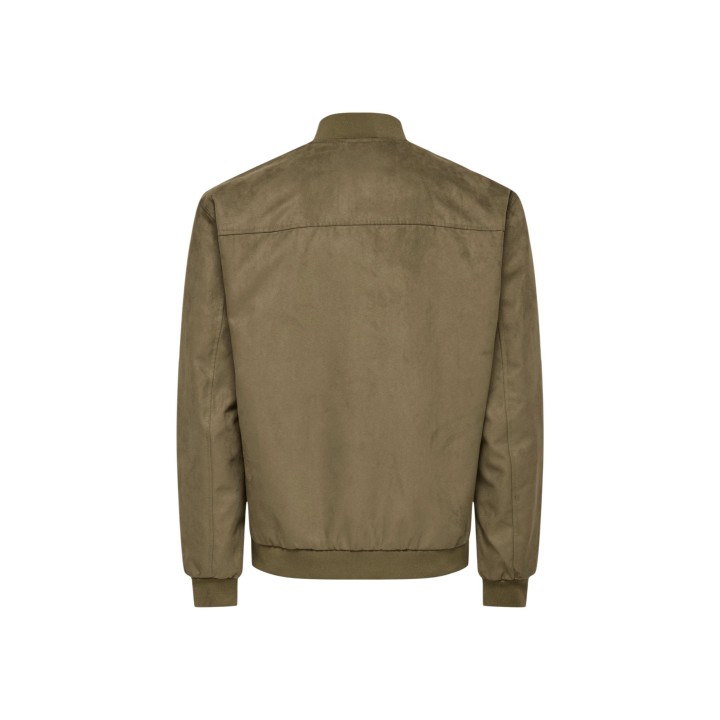 Only & Sons chaqueta bomber de hombre en ante sintético verde oliva detalle posterior