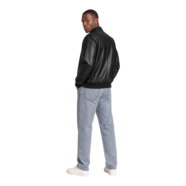 Calvin Klein Jeans chaqueta de hombre negra de piel vista posterior de tres cuartos