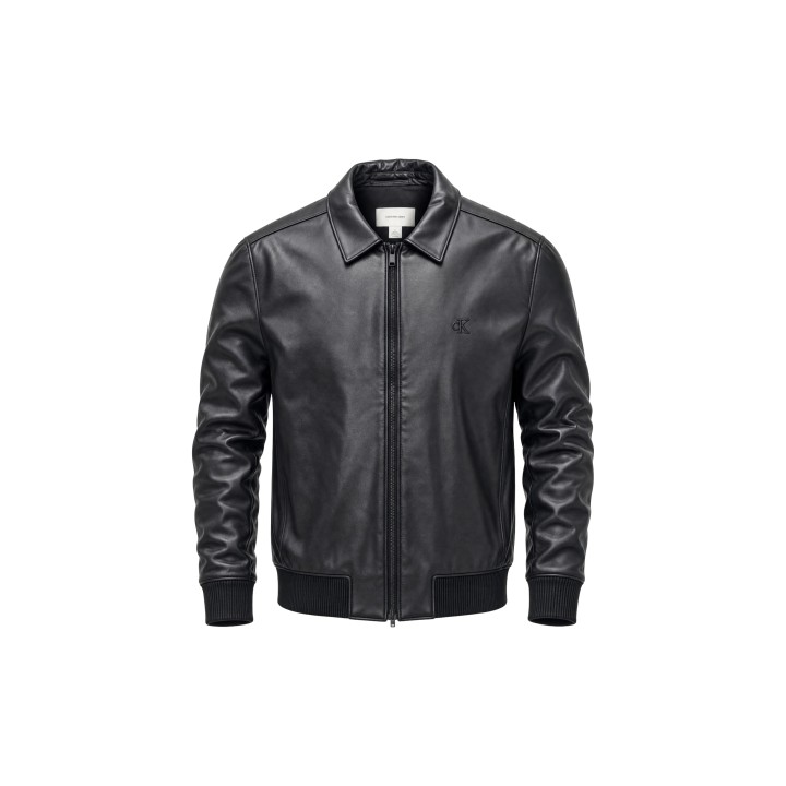 Calvin Klein Jeans chaqueta de hombre negra de piel detalle frontal