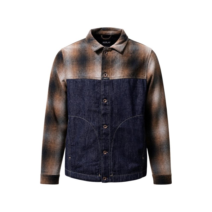 Chaqueta Replay de hombre en denim de algodón reciclado azul oscuro vista frontal