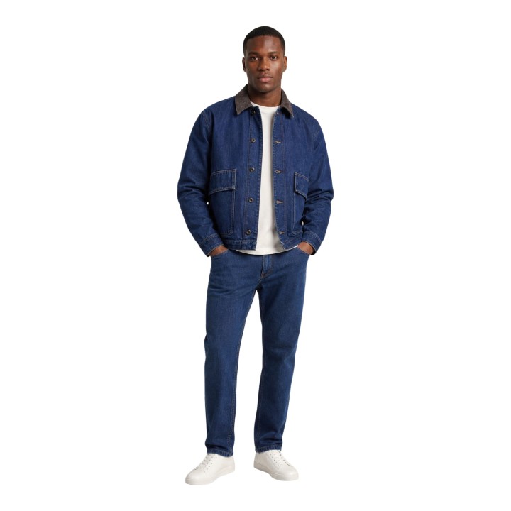 Chaqueta Only & Sons de hombre en denim oscuro vista frontal con modelo