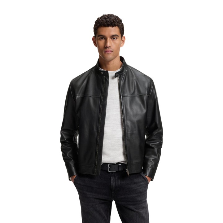 Boss chaqueta de hombre negra de piel vista frontal