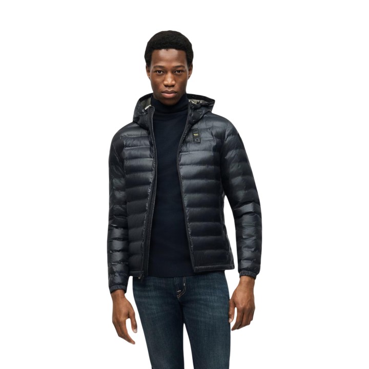 Blauer. chaqueta acolchada de hombre negra y beige Charles vista frontal