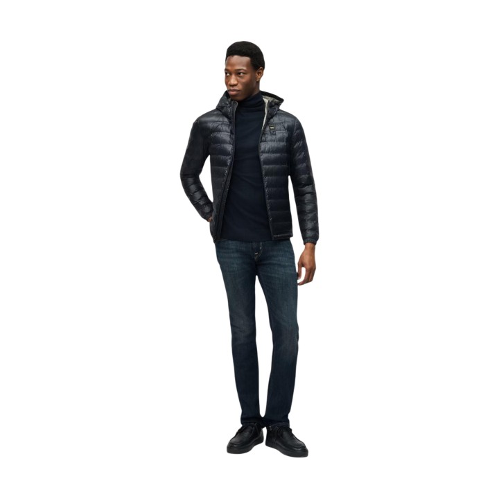 Blauer. chaqueta acolchada de hombre negra y beige Charles vista de tres cuartos