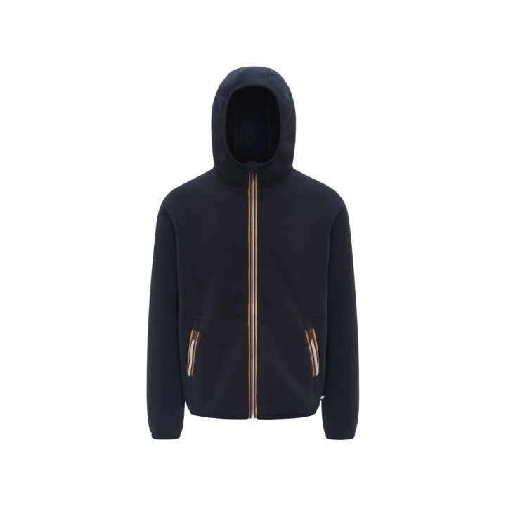 Kway chaqueta polar doble azul para hombre vista frontal con capucha
