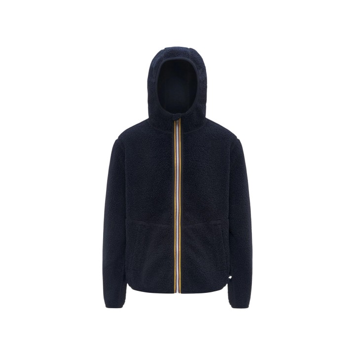 Kway chaqueta sherpa polar doble azul para hombre vista frontal con capucha