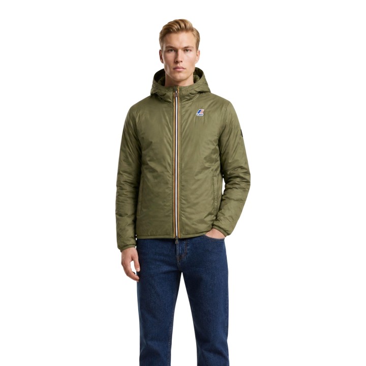 Kway chaqueta de hombre verde de nylon vista de tres cuartos con capucha